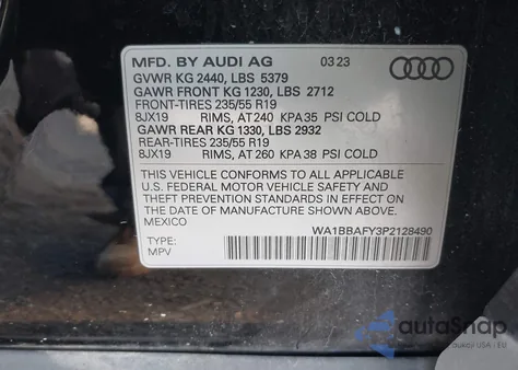 2023 Audi Q5 Premium Plus 40 Tfsi Quattro S Tronic z USA, uszkodzony, nr VIN WA1BBAFY3P2128490